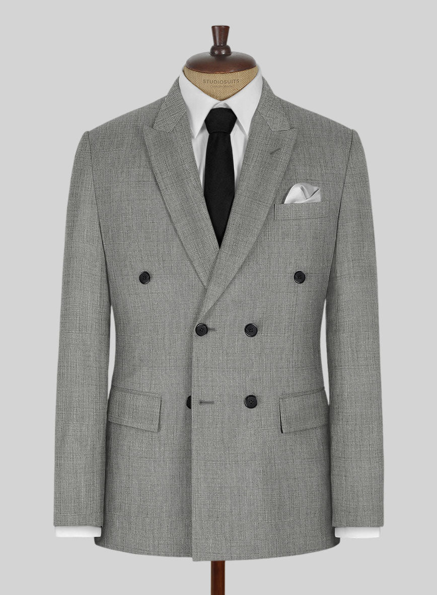 Napolean Sharkskin Light Gray Wool Double Breasted Suit - Image 2