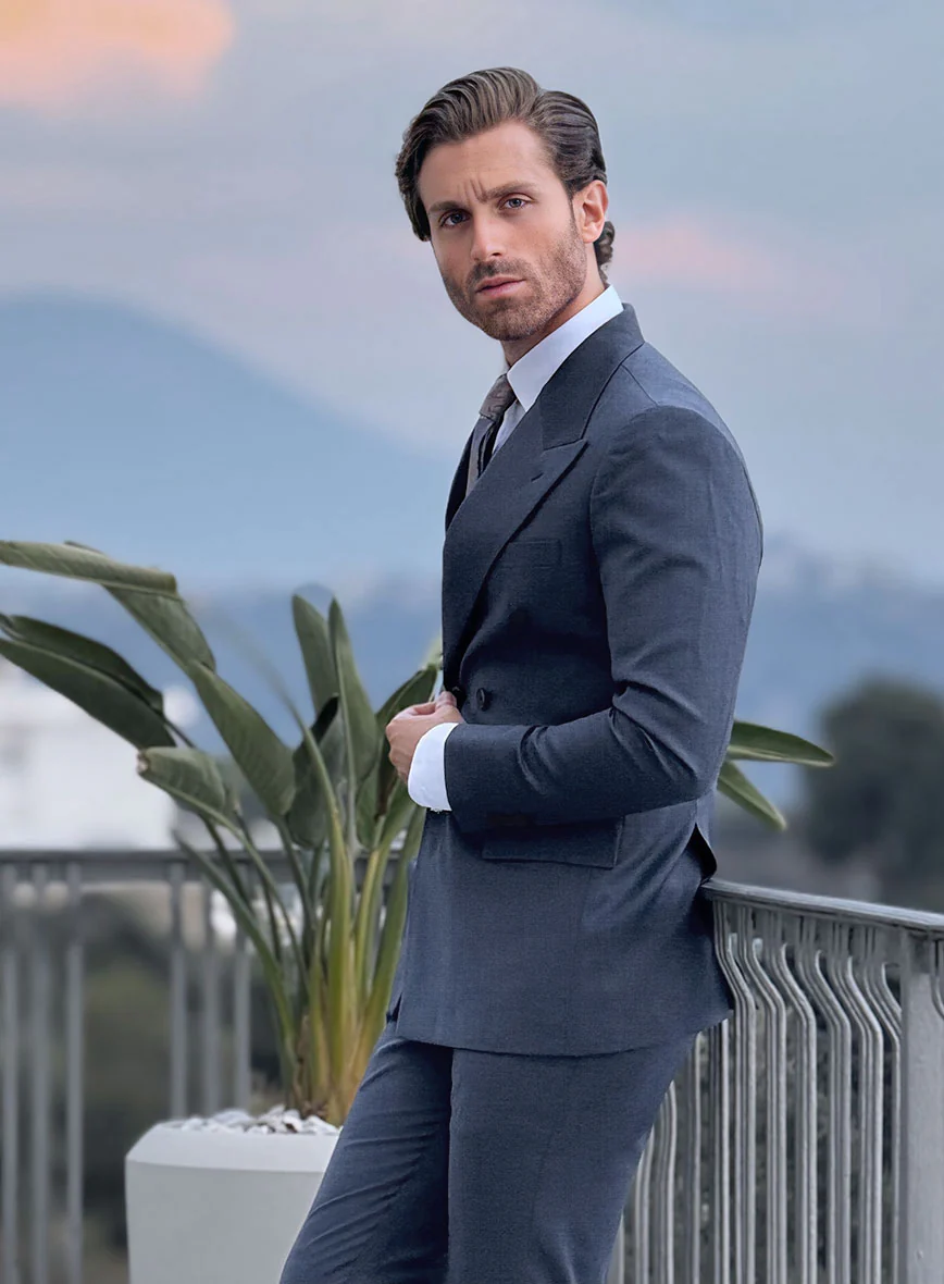 Napolean Slate Blue Wool Double Breasted Jacket II - Image 2