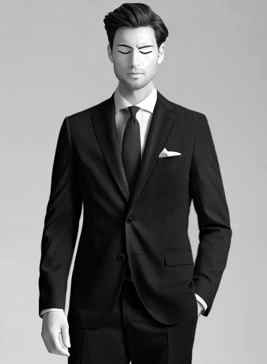 Napolean Slim Stripe Black Wool Jacket - Image 2