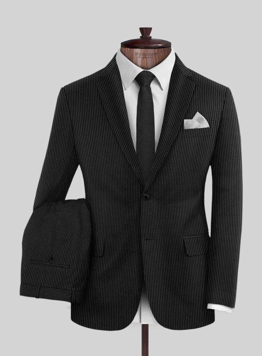 Napolean Slim Stripe Black Wool Suit - Image 2