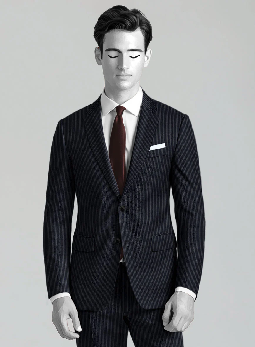 Napolean Slim Stripe Blue Wool Suit - Image 4