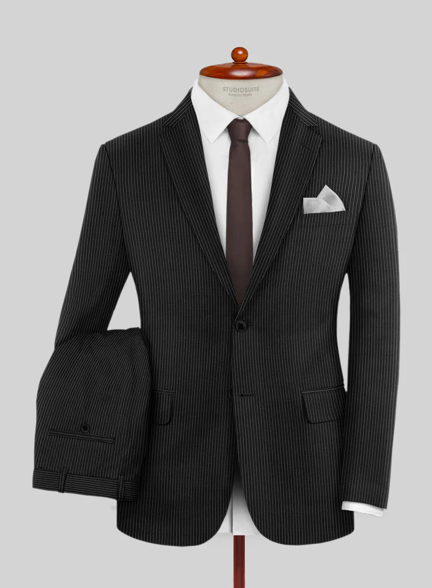 Napolean Slim Stripe Charcoal Wool Suit - Image 2