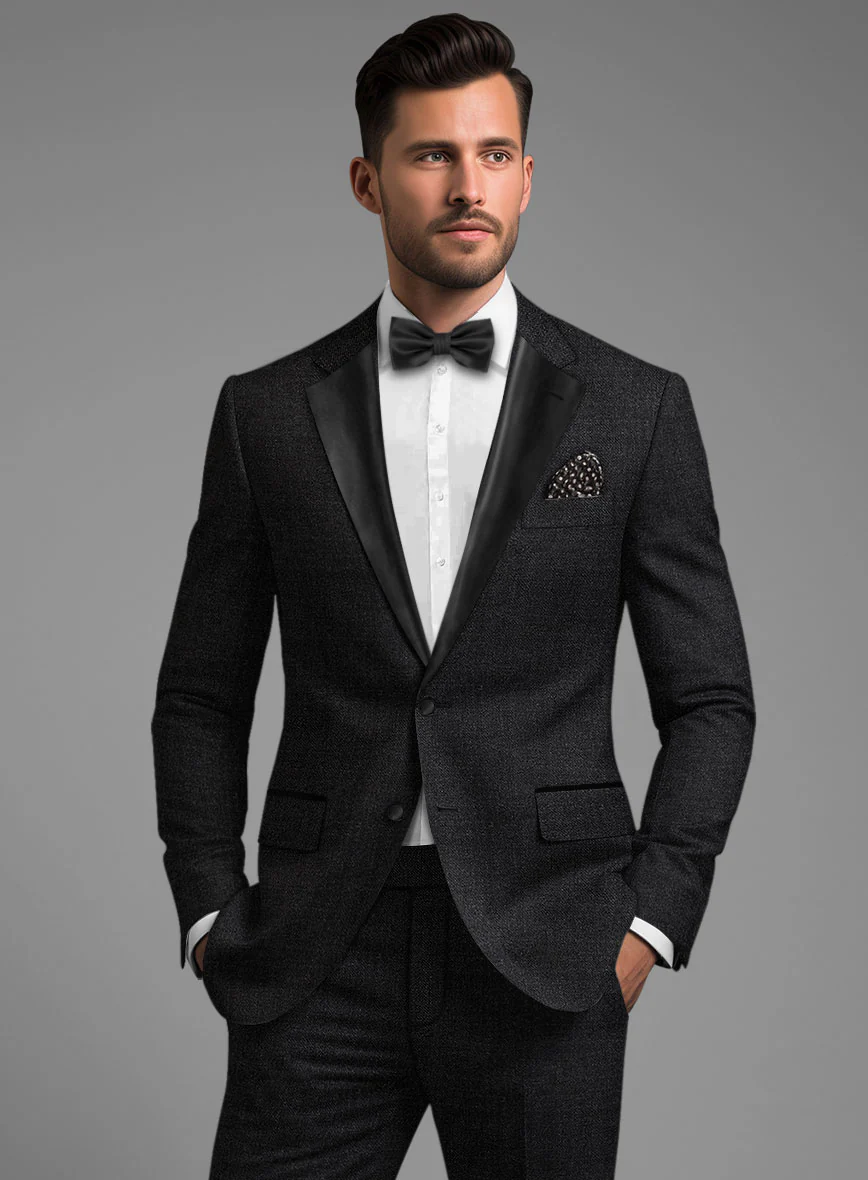 Napolean Stone Black Wool Tuxedo Suit - Image 3