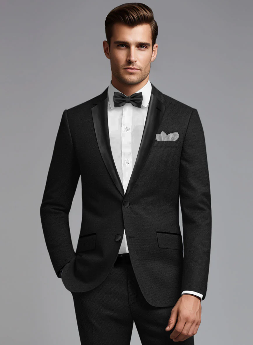 Napolean Stretch Black Wool Tuxedo Suit - Image 3