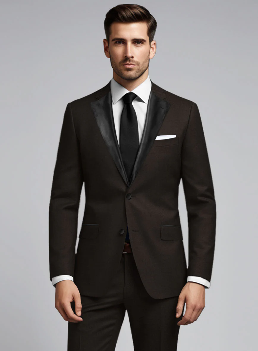 Napolean Stretch Dark Brown Wool Tuxedo Suit - Image 4
