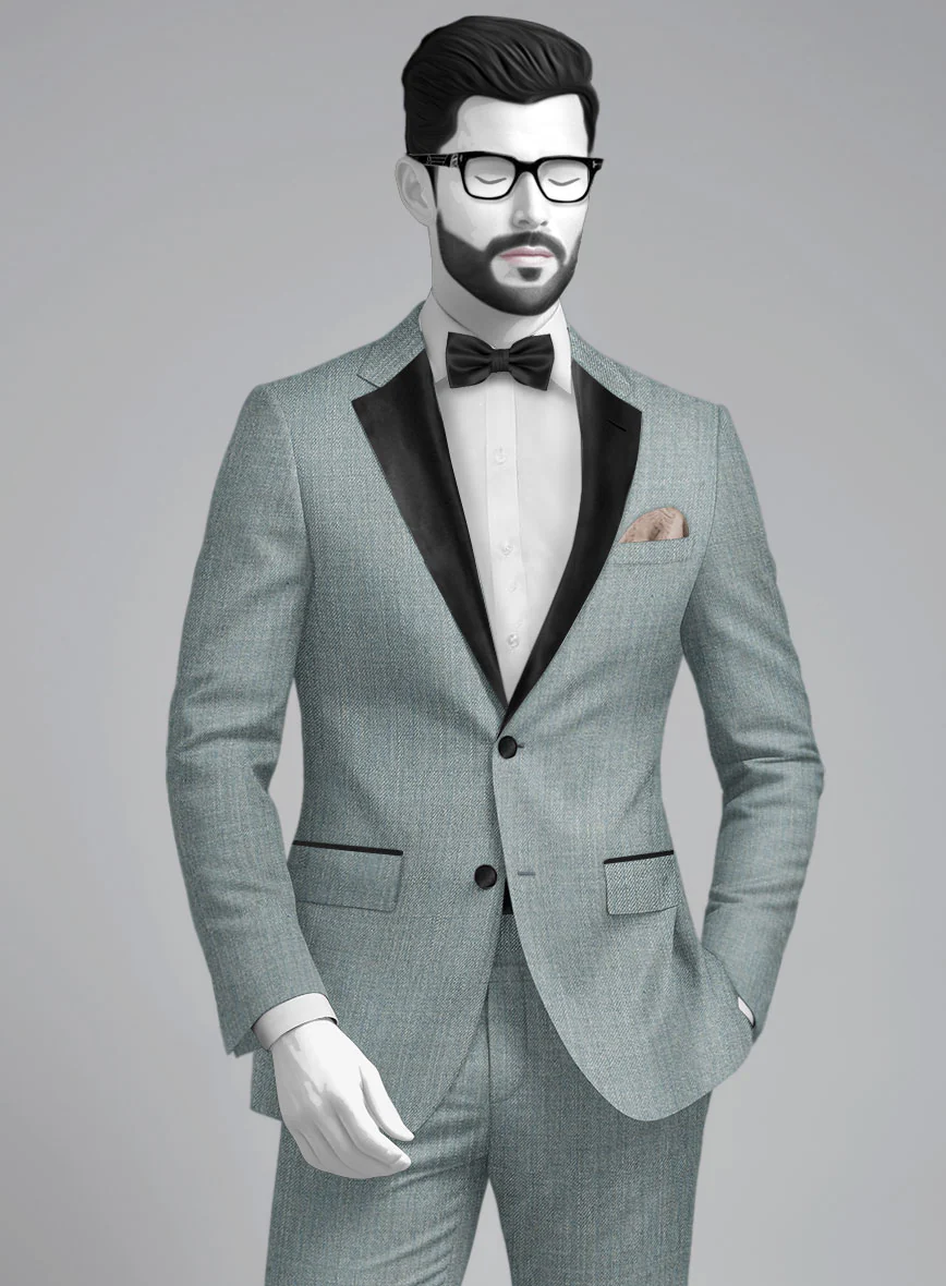 Napolean Stretch Gray Blue Wool Tuxedo Suit - Image 4