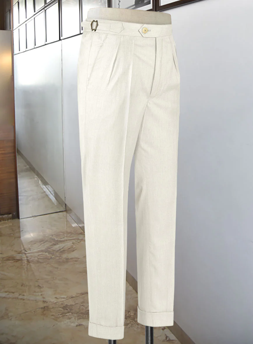 Napolean Stretch Ivory Wool Highland Trousers - Image 3