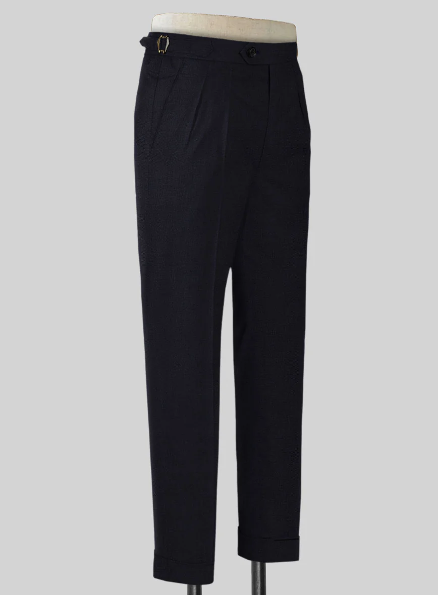 Napolean Stretch Navy Blue Highland Wool Trousers - Image 2