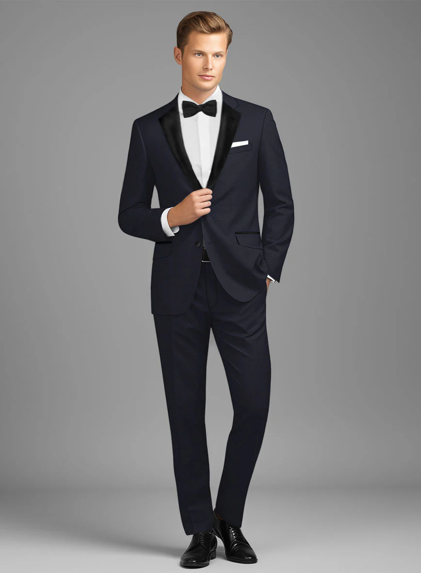 Napolean Stretch Navy Blue Wool Tuxedo Suit - Image 2