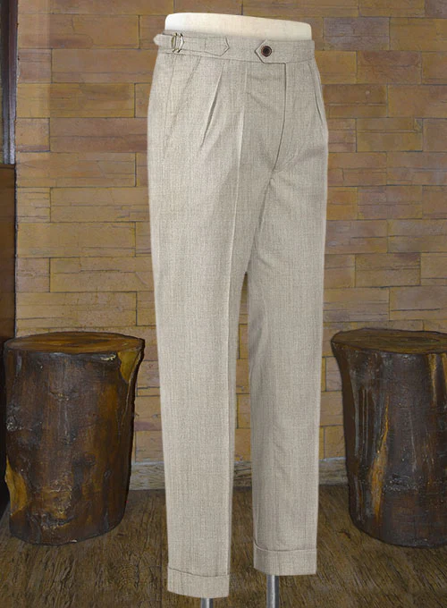 Napolean Stretch Pale Brown Highland Wool Trousers - Image 2