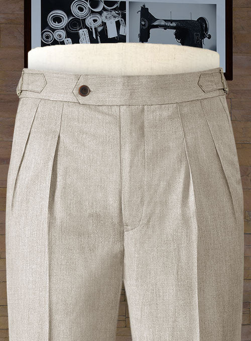 Napolean Stretch Pale Brown Highland Wool Trousers - Image 4