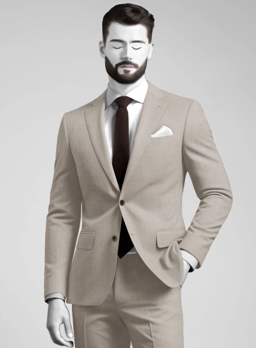 Napolean Stretch Pale Brown Wool Suit - Image 3