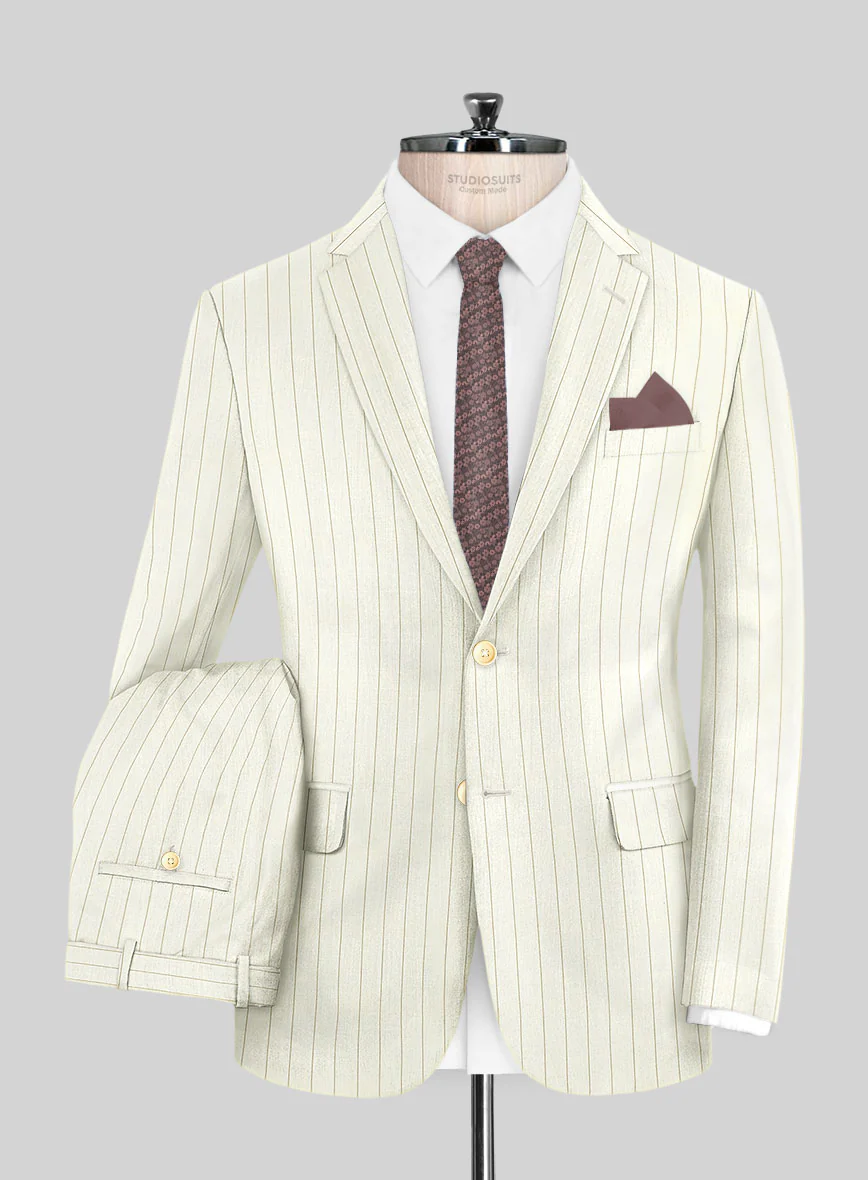 Napolean Tullio Stripe Ivory Wool Suit - Image 2