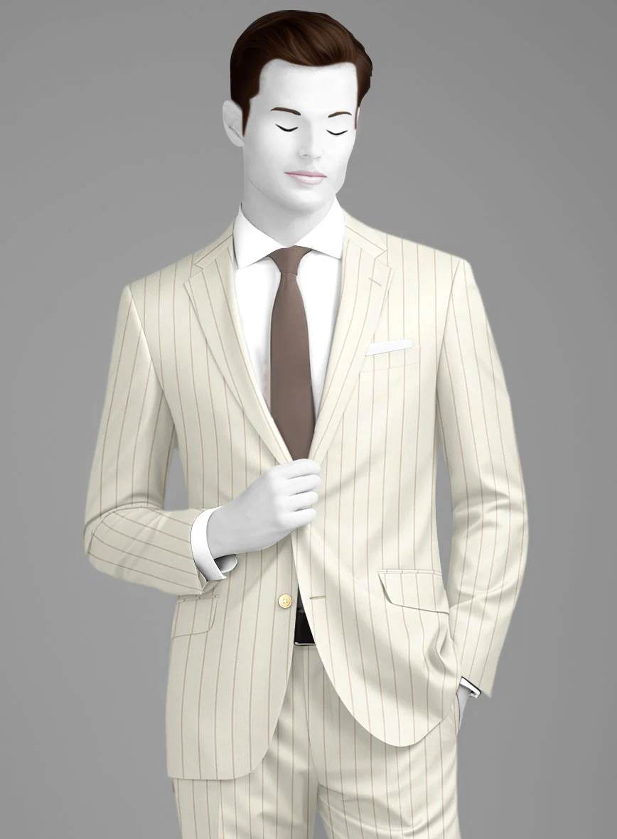 Napolean Tullio Stripe Ivory Wool Suit - Image 4
