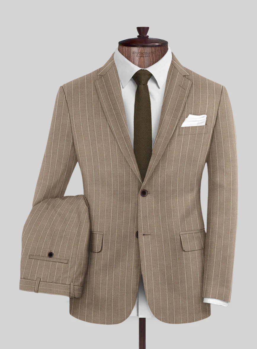 Napolean Tullio Stripe Light Brown Wool Suit - Image 2
