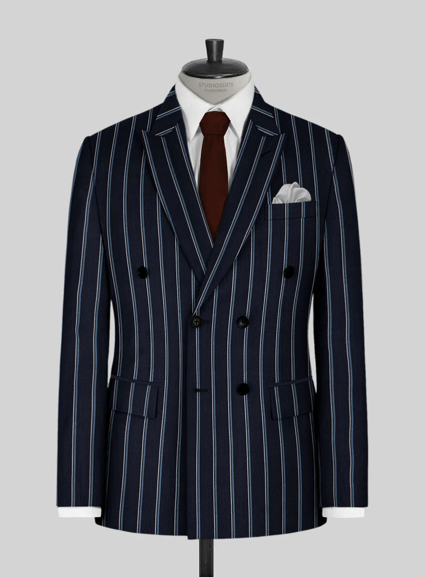 Napolean Vanda Navy Blue Wool Double Breasted Suit - Image 3