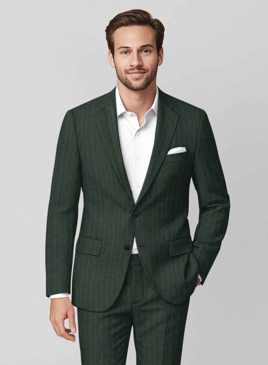 Napolean Verdiano Herringbone Green Wool Jacket - Image 2