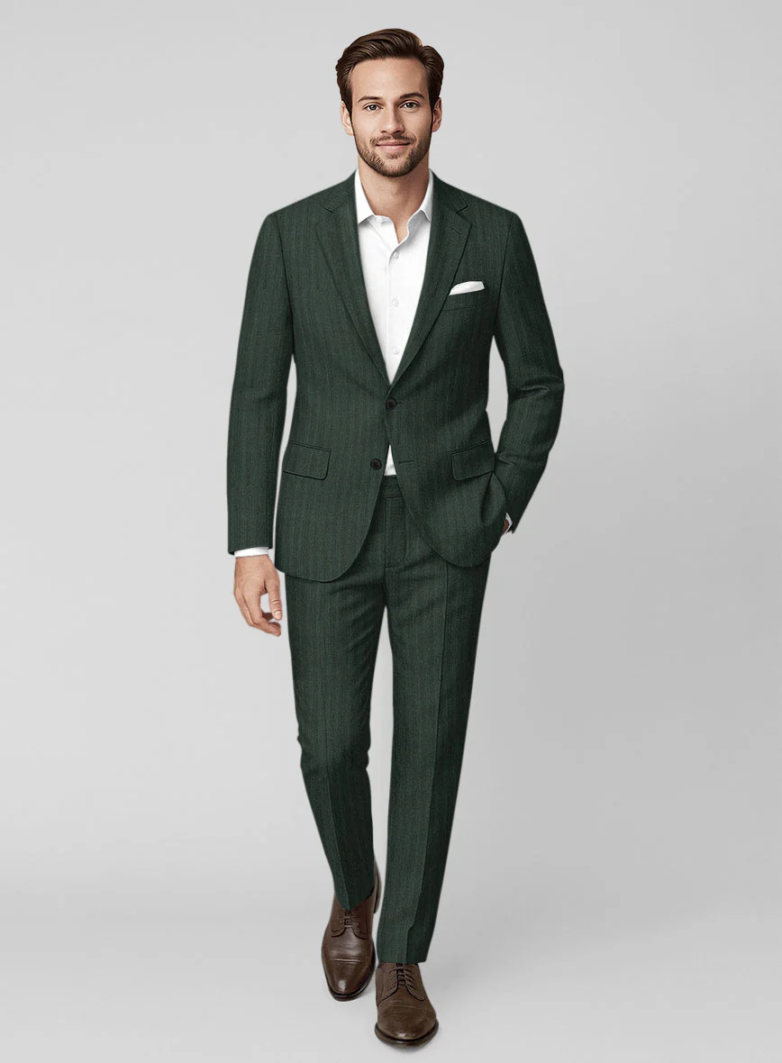 Napolean Verdiano Herringbone Green Wool Suit - Image 6