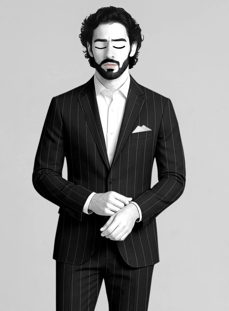 Napolean Wide Stripe Black Wool Suit - Image 4
