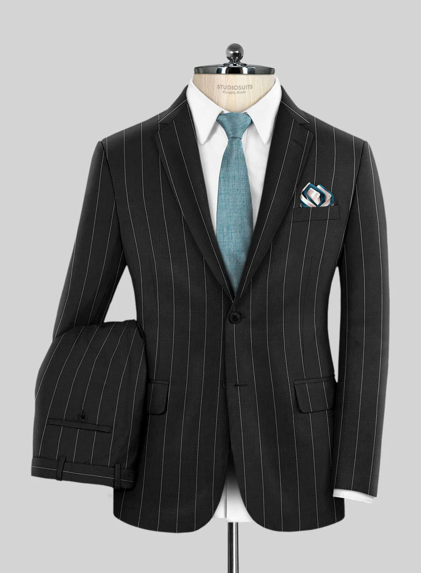 Napolean Wide Stripe Black Wool Suit - Image 2