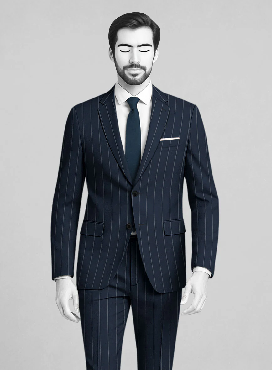 Napolean Wide Stripe Blue Wool Suit - Image 4
