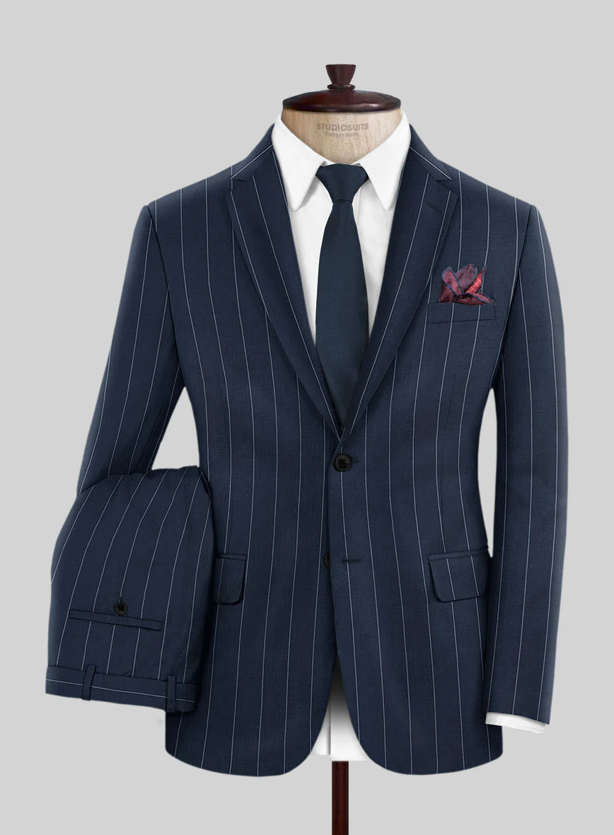 Napolean Wide Stripe Blue Wool Suit - Image 2