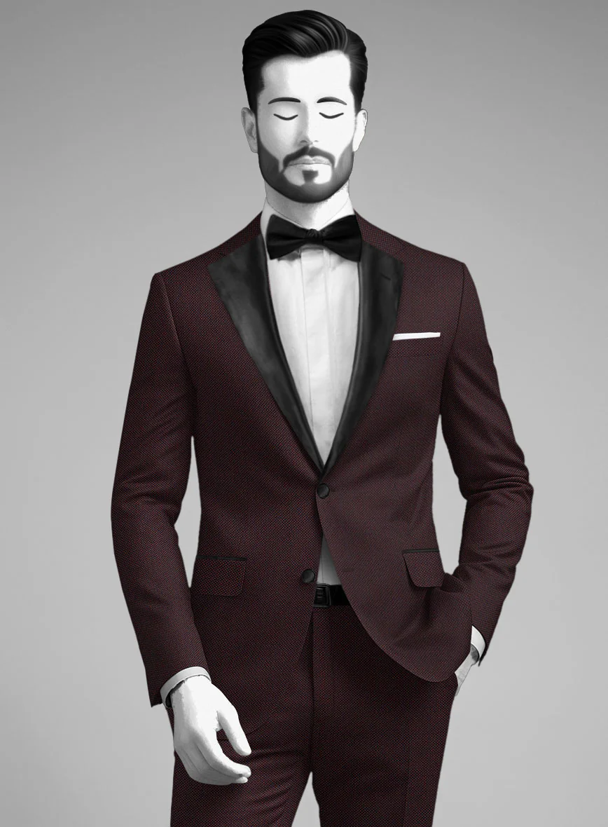Napolean Wine Birdseye Wool Tuxedo Suit - Image 3