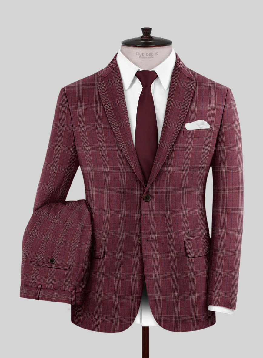 Napolean Xina Tartan Maroon Wool Suit - Image 2