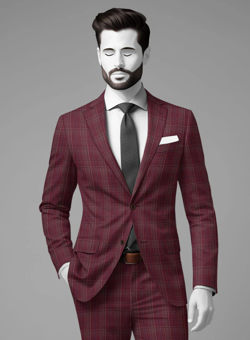 Napolean Xina Tartan Maroon Wool Suit - Image 3