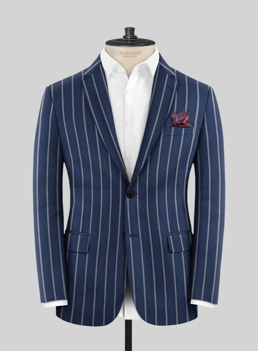 Napolean Zole Stripe Blue Wool Suit - Image 3