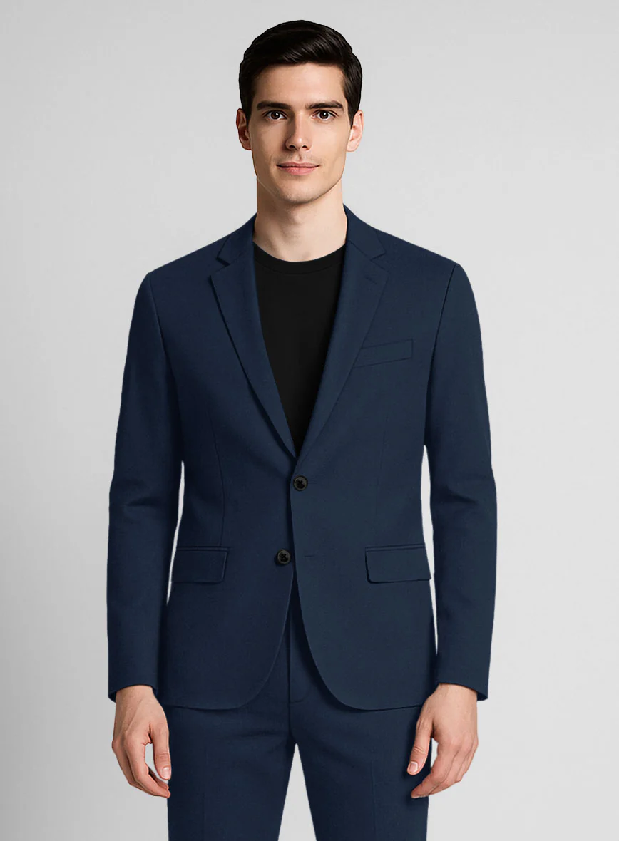 Navy Blue Napoli Stretch Light Weight Cotton Jacket - Image 2
