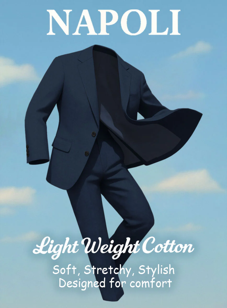 Navy Blue Napoli Stretch Light Weight Cotton Pants - Image 4