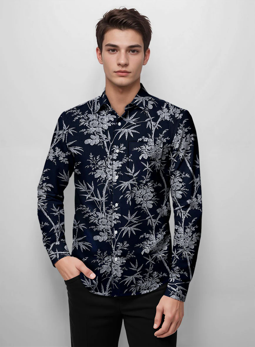 Navy Botanica Cotton Shirt - Image 2