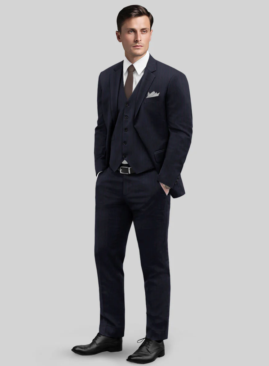 Navy Old World Stripe Wool Suit - Image 2