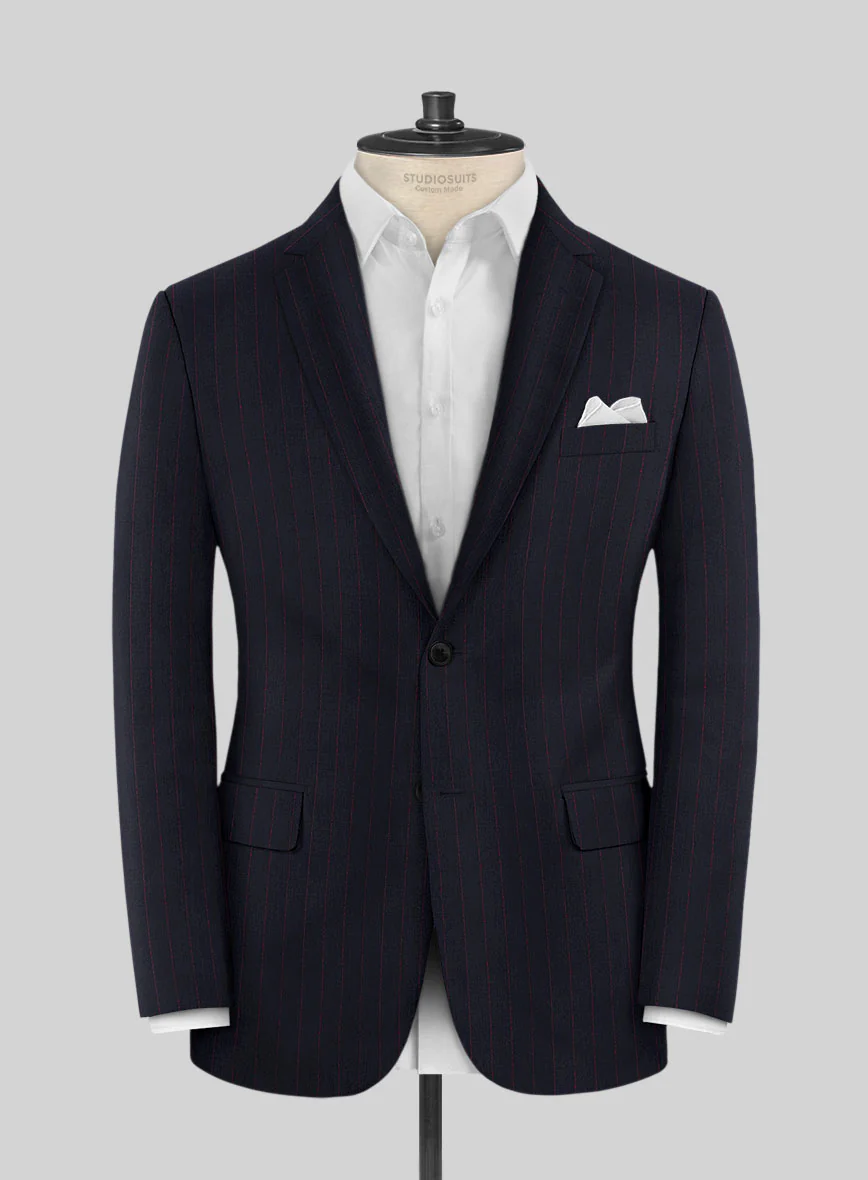 Navy Old World Stripe Wool Suit - Image 3