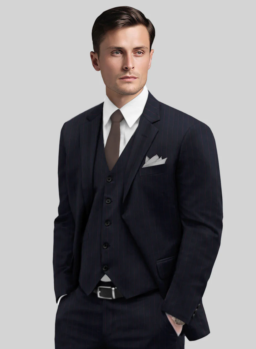 Navy Old World Stripe Wool Suit - Image 4