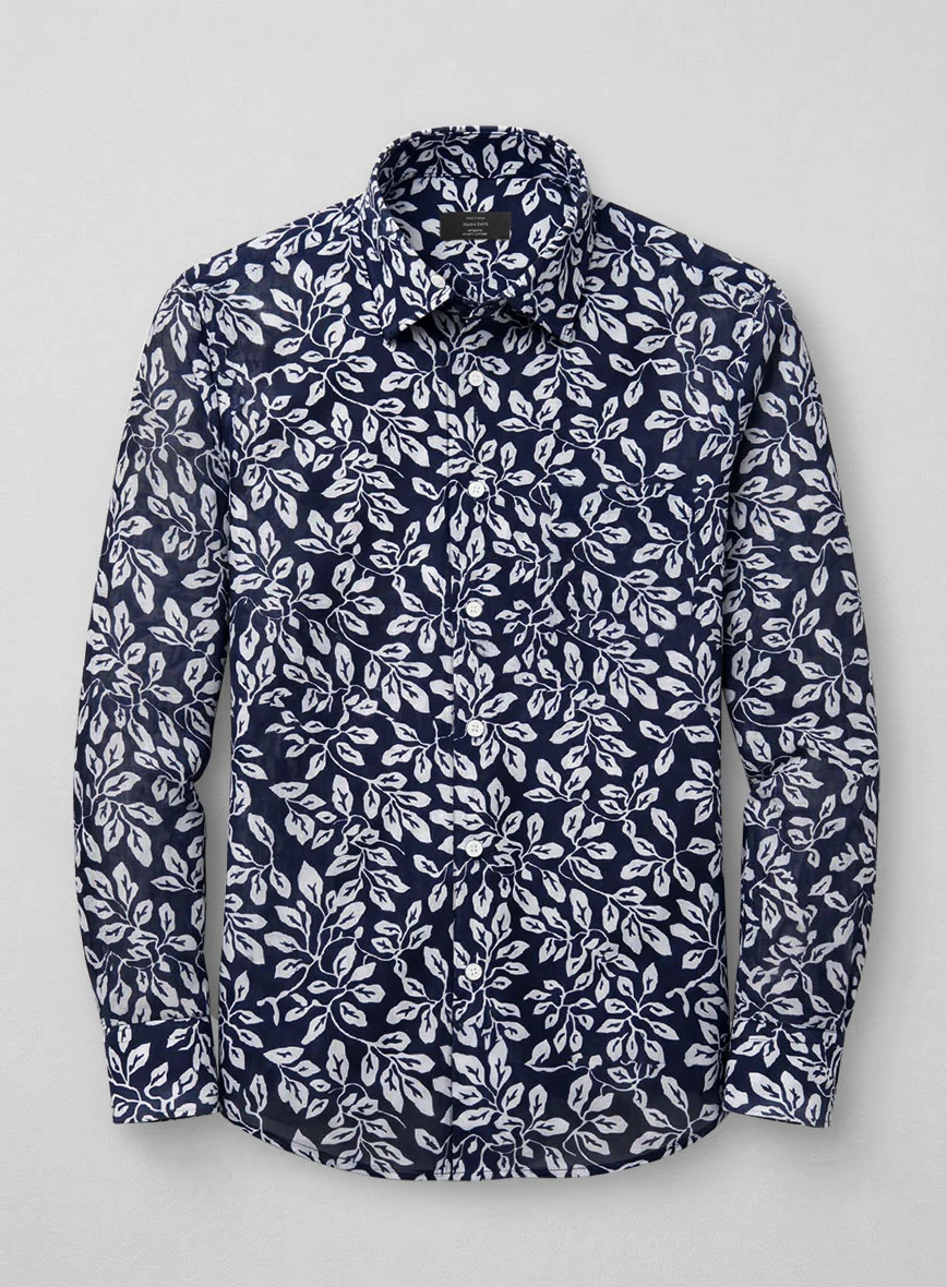 Navy Orchard Feather Cotton Shirt - Image 3