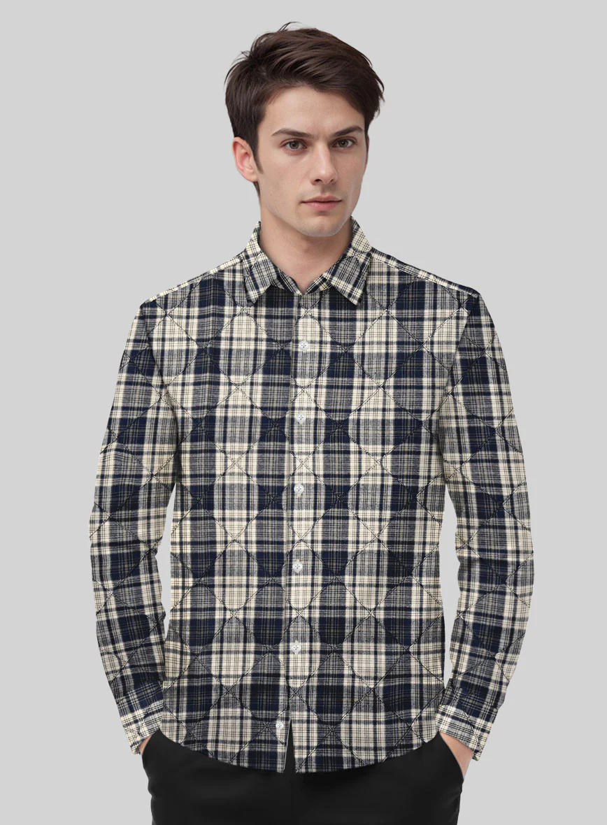 Navy Tartan Stitch Cotton Shirt - Image 2
