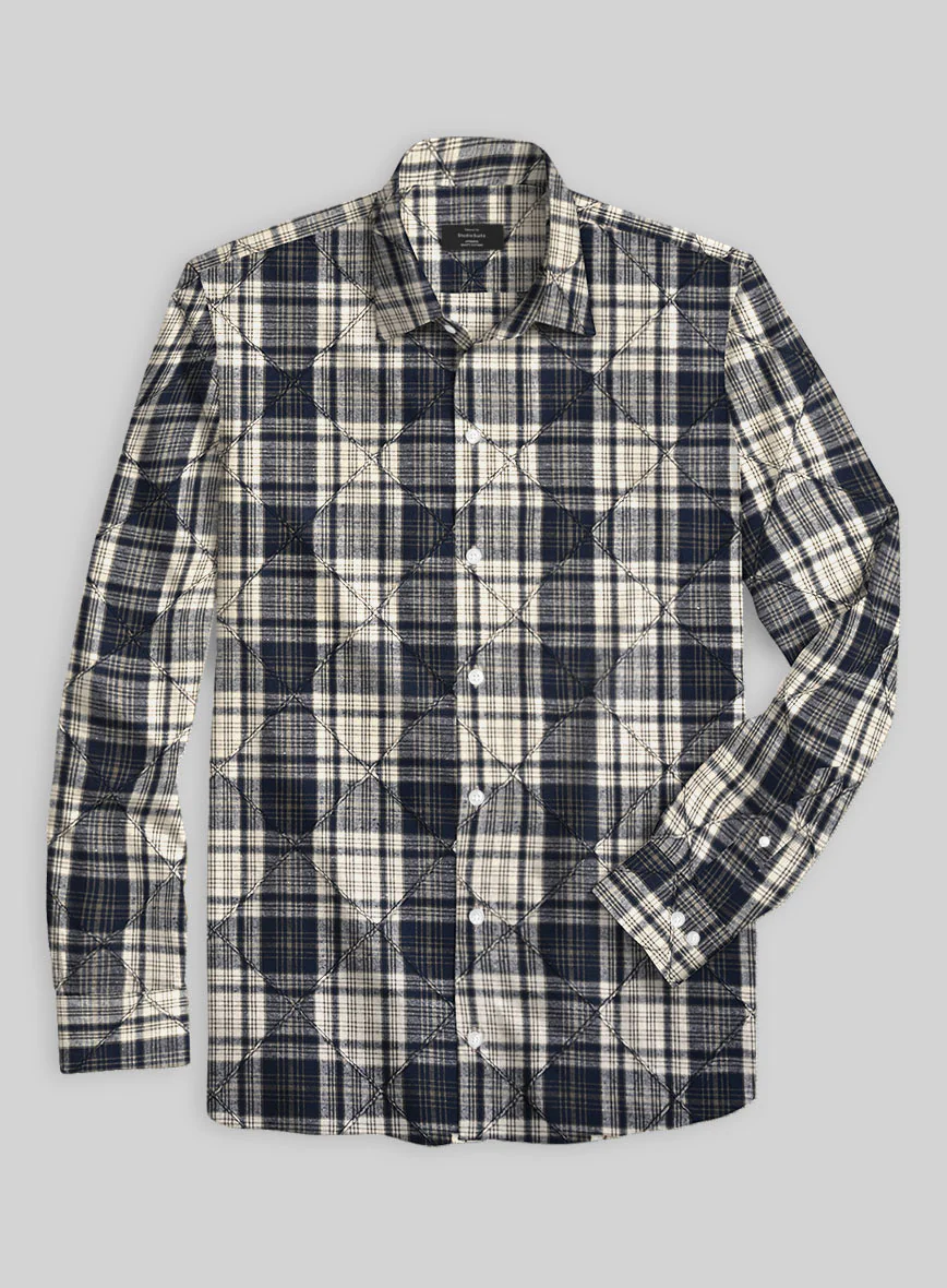 Navy Tartan Stitch Cotton Shirt - Image 3