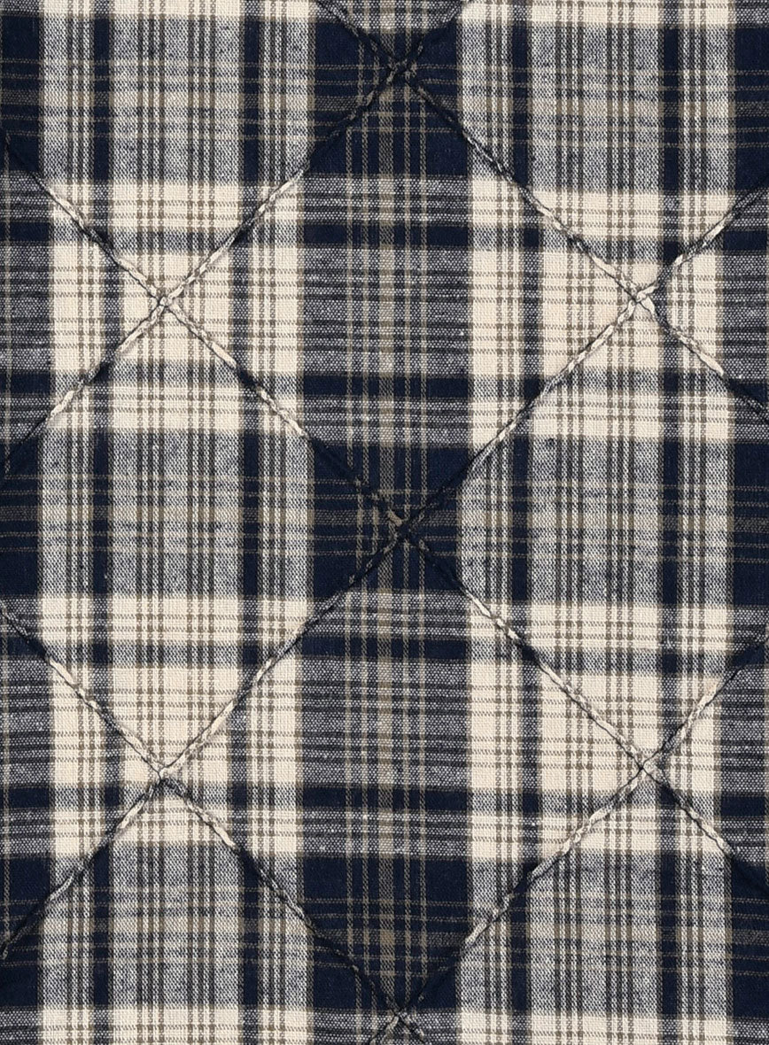 Navy Tartan Stitch Cotton Shirt - Image 4