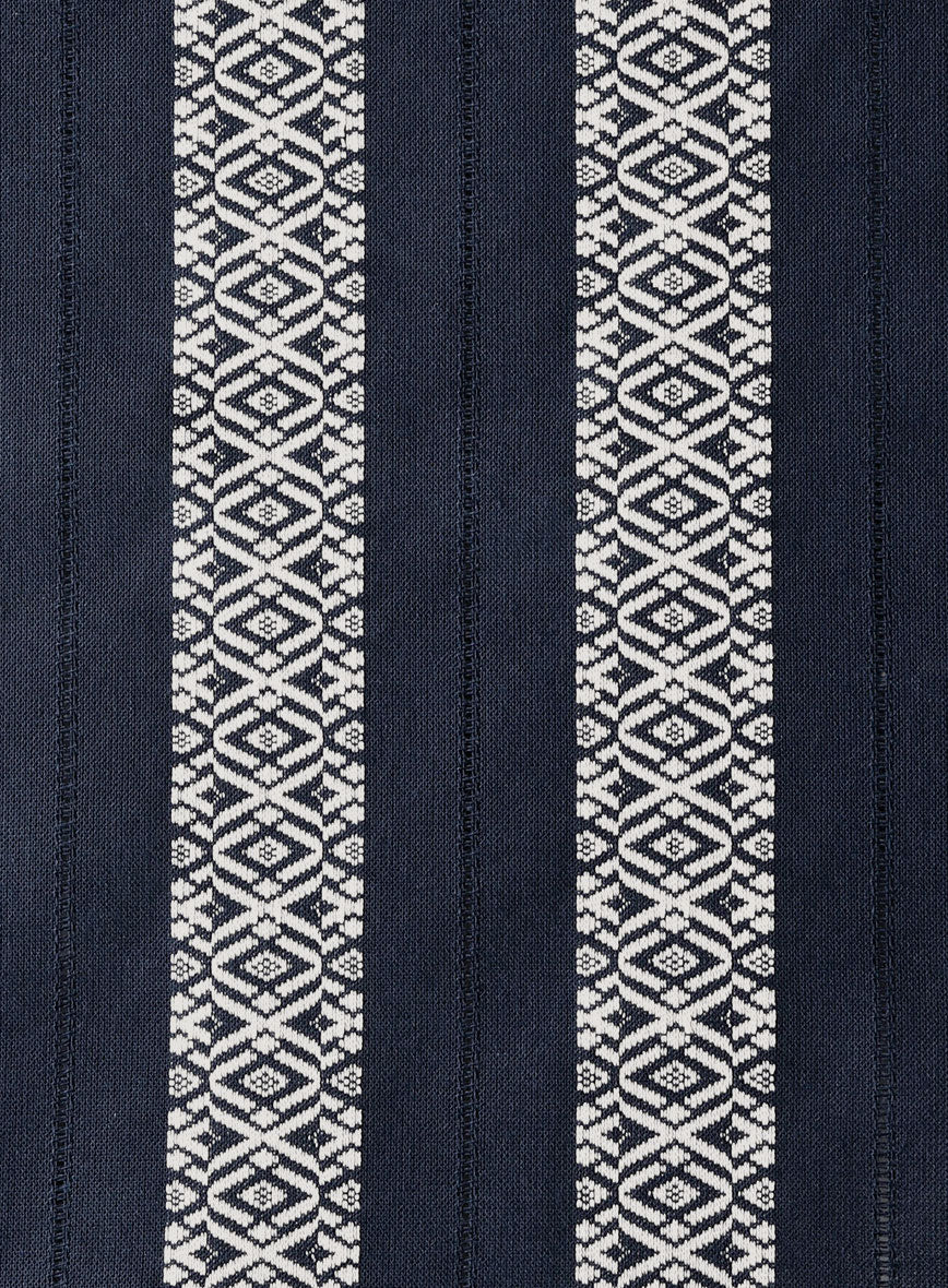 Navy Tribal Stripe Cotton Shirt - Image 4