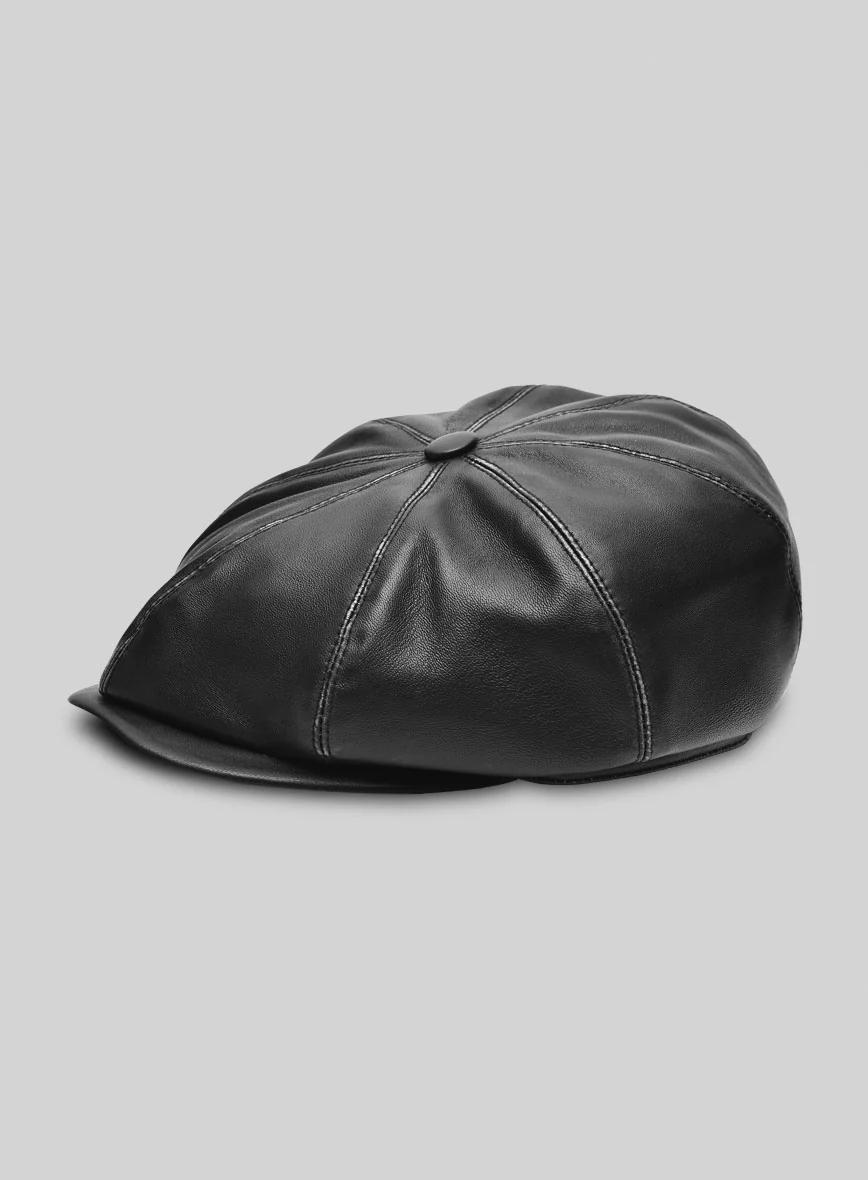 Newsboy Rubbed Black Leather Cap - Image 3