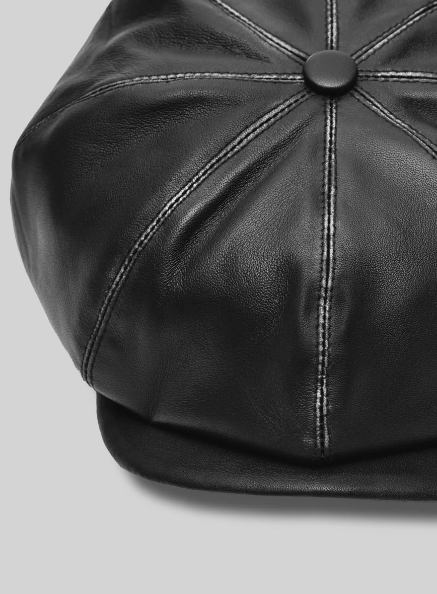 Newsboy Rubbed Black Leather Cap - Image 4