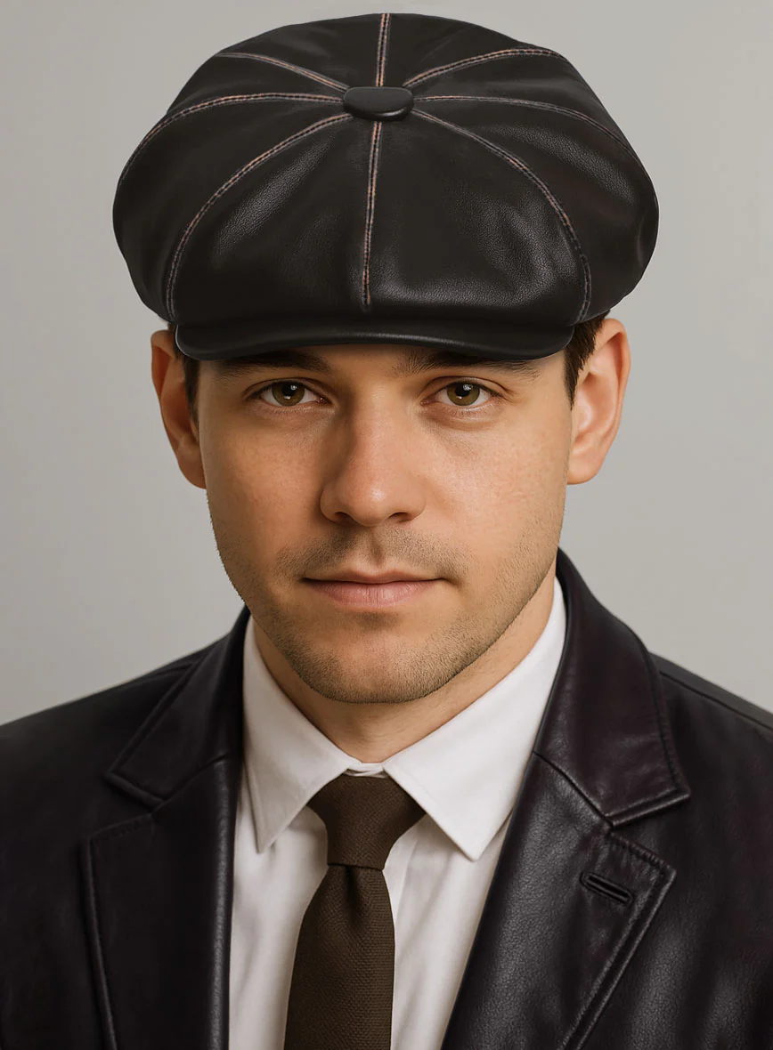 Newsboy Rubbed Brown Leather Cap - Image 2