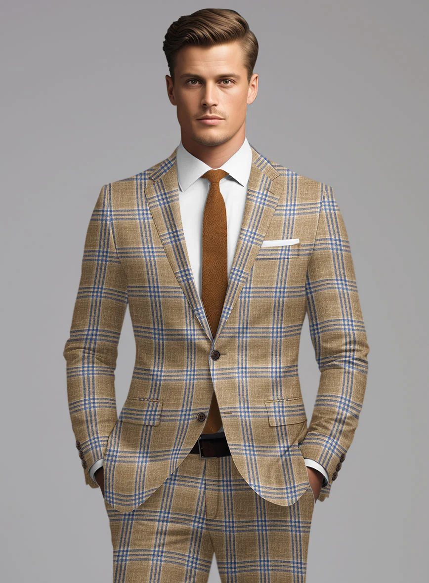 Noble Alonso Beige Wool Silk Linen Suit - Image 3