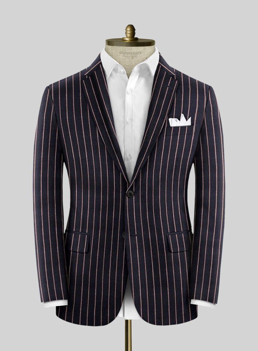 Noble Assunta Blue Stripe Cotton Silk Linen Suit - Image 4
