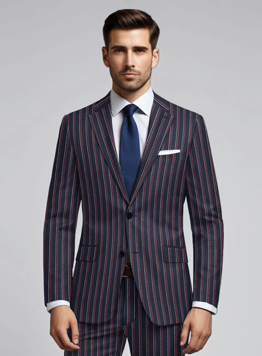 Noble Beatrily Blue Stripe Wool Silk Linen Jacket - Image 2