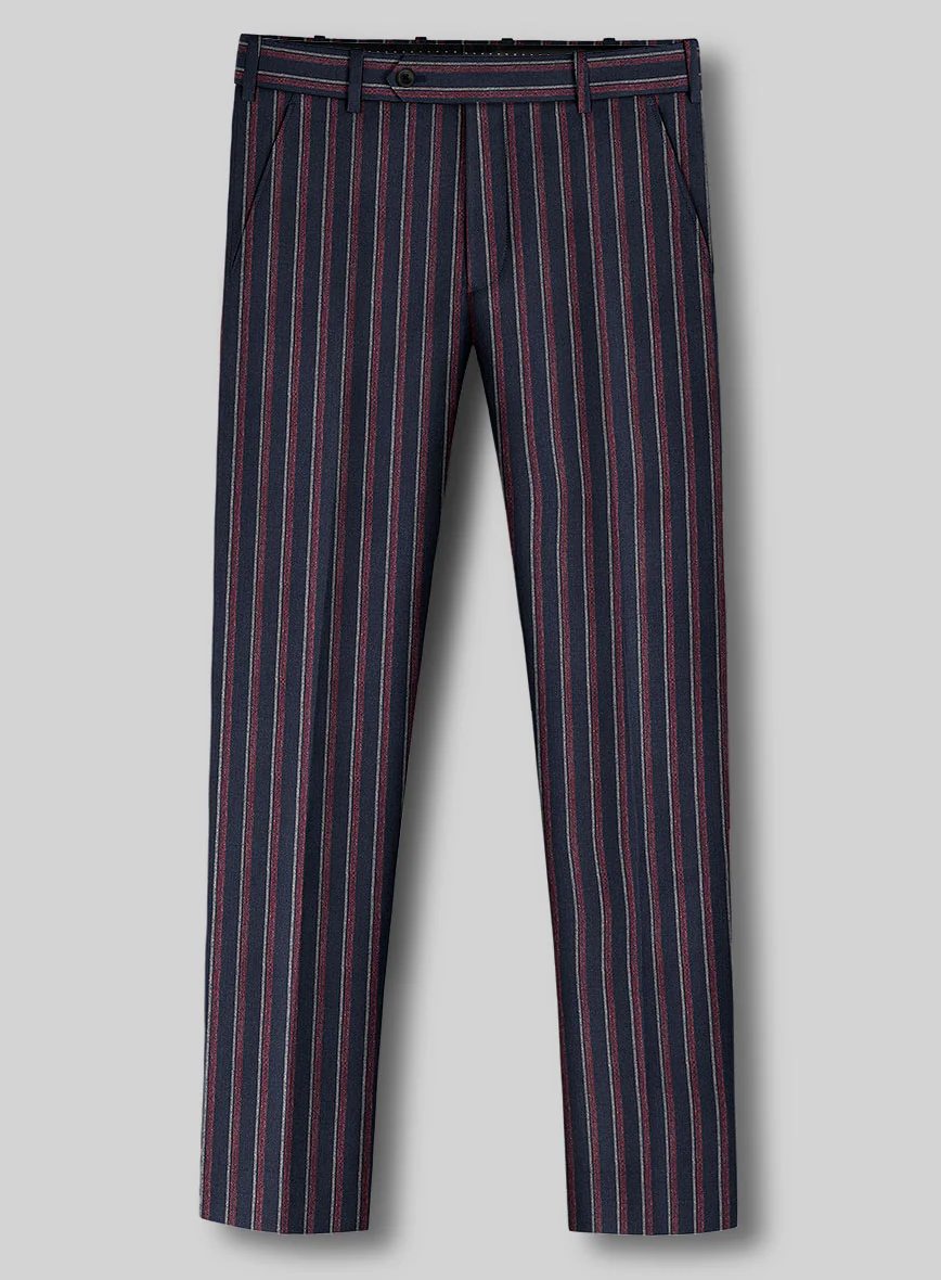 Noble Beatrily Blue Stripe Wool Silk Linen Pants - Image 2