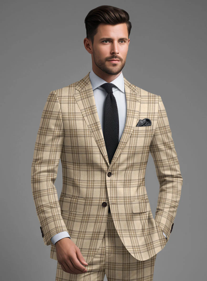 Noble Beige Check Wool Silk Linen Jacket - Image 2