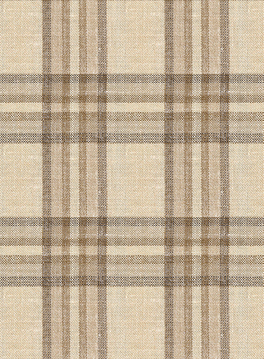 Noble Beige Check Wool Silk Linen Pants - Image 3